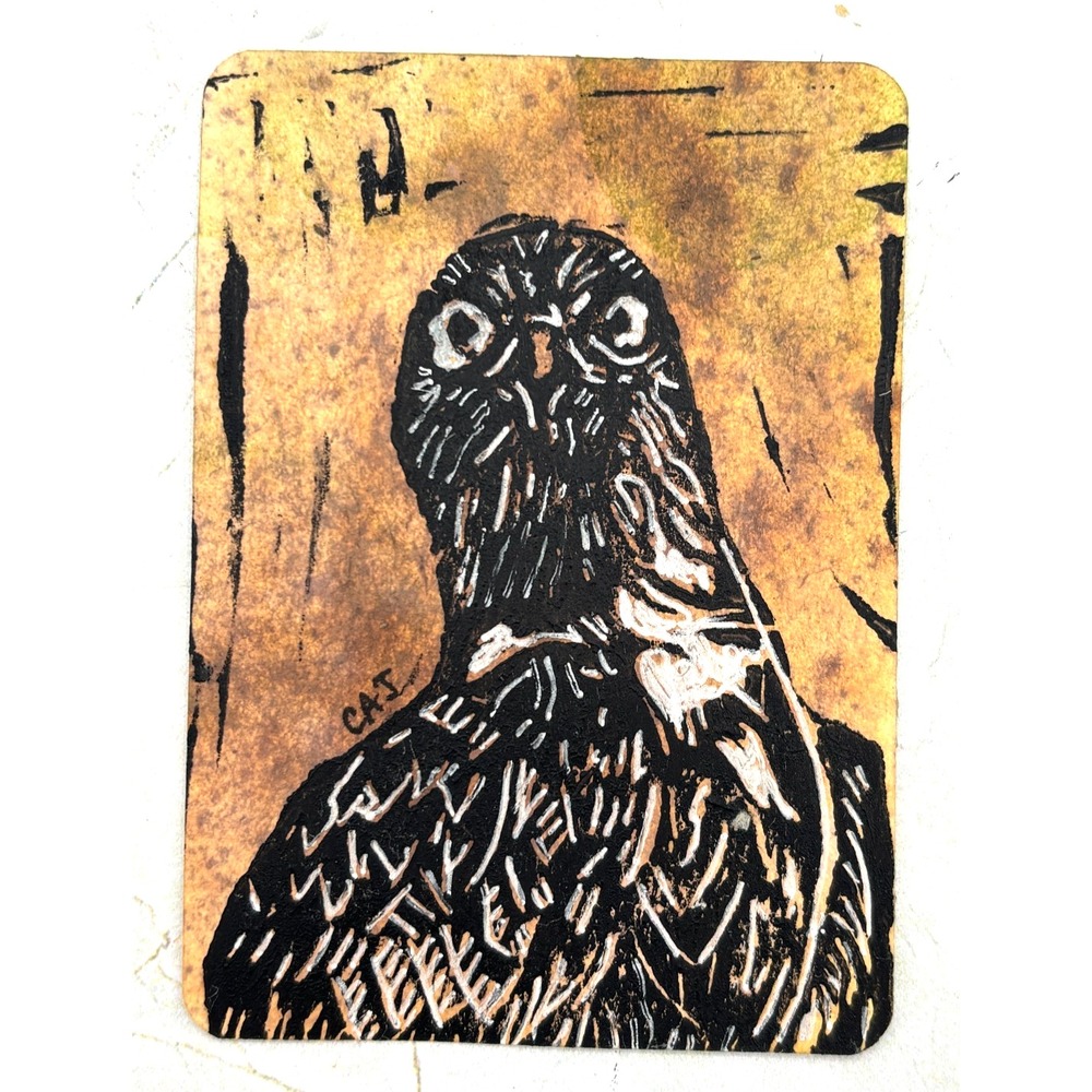 Original Osprey Linocut Print ACEO 2.5x3.5 Hand Pulled Relief Art Card WTFULA-4